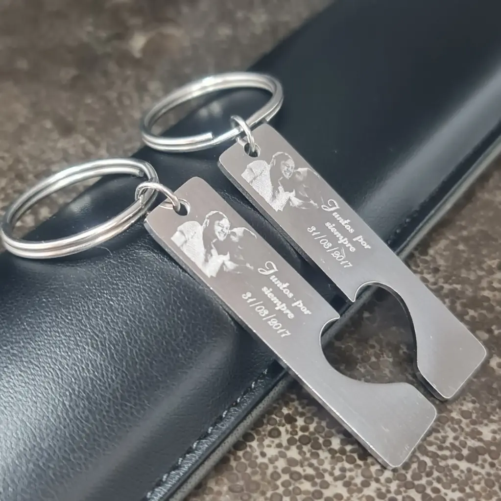 Llavero acero inox. (doble) par de corazón