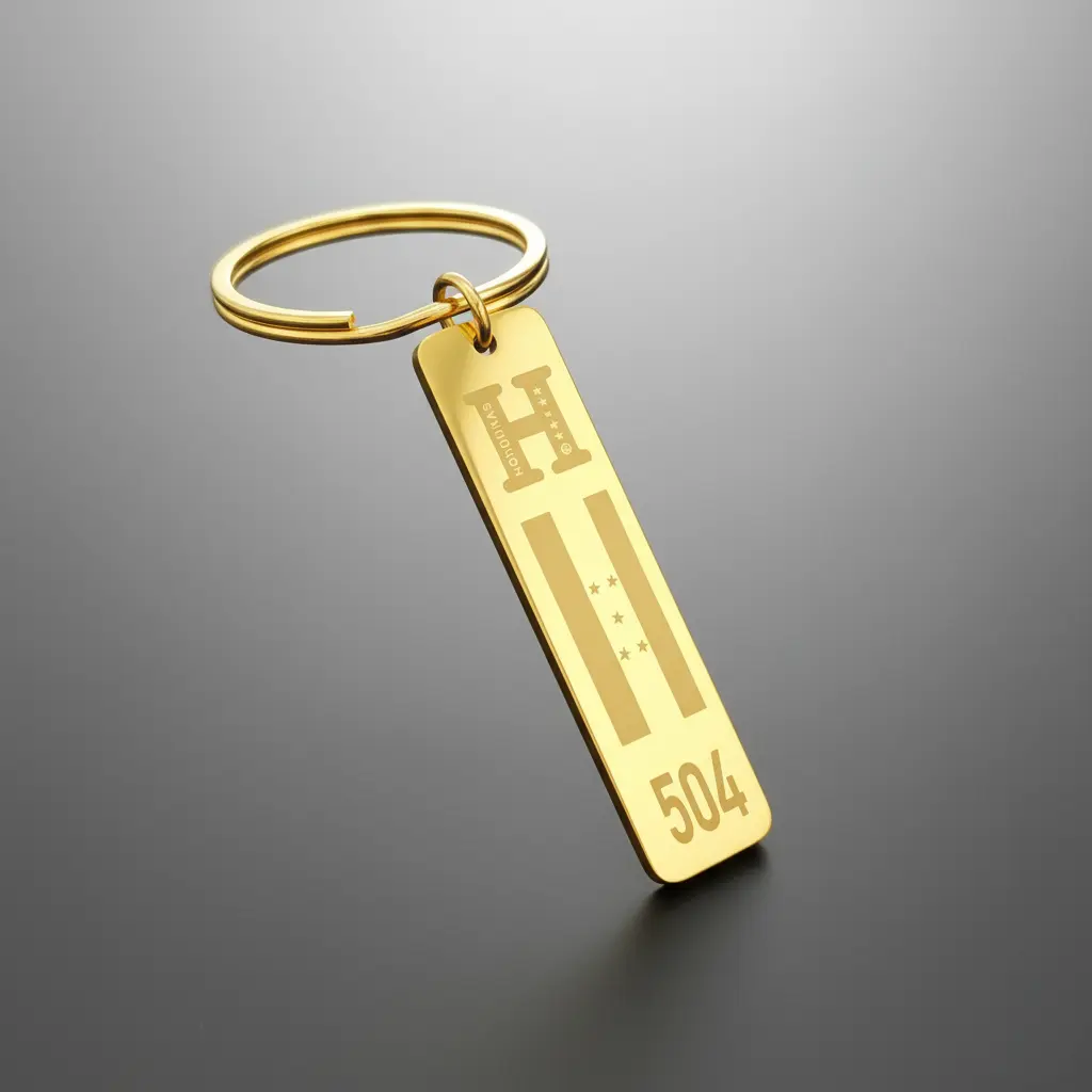 [X-LLAX-009DR-02] Llavero dije rectangular ac. Inox. 40mm (Dorado)