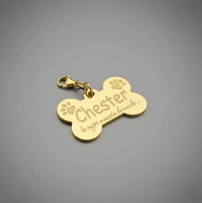 Dije mascota estilo hueso pulido espejo ac. Inox. Dorado grande 36x24mm