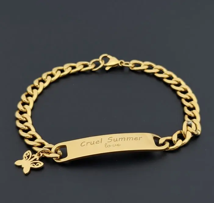 Esclava de dama mediana -c/dije mariposa colgante ac. Inox. Dorada