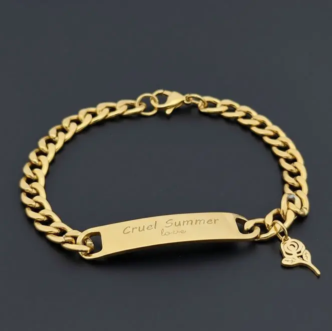 Esclava de dama mediana -c/dije rosa colgante ac. Inox. Dorada