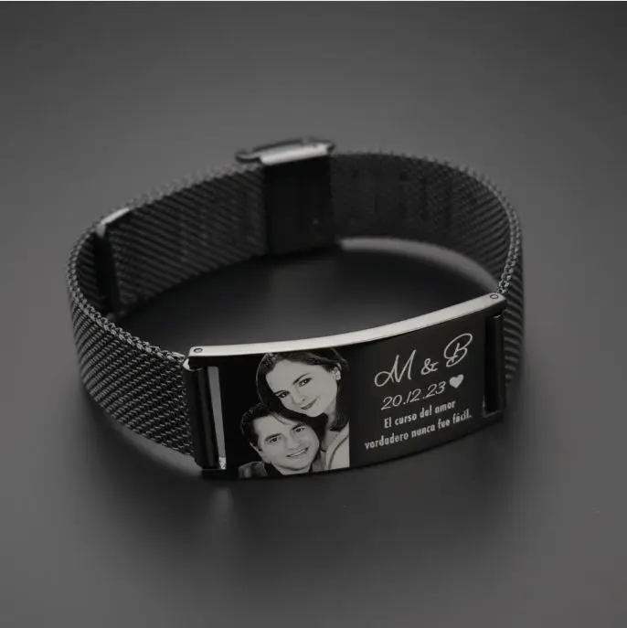 Brazalete caballero malla ac. Inox deluxe plana 16mm c/placa rectangular ac. Inox. 20mm ajustable