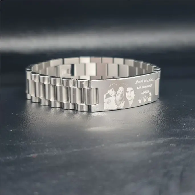 Brazalete caballero eslabon-triple deluxe grueso ac. Inox. c/placa rectangular 15mm