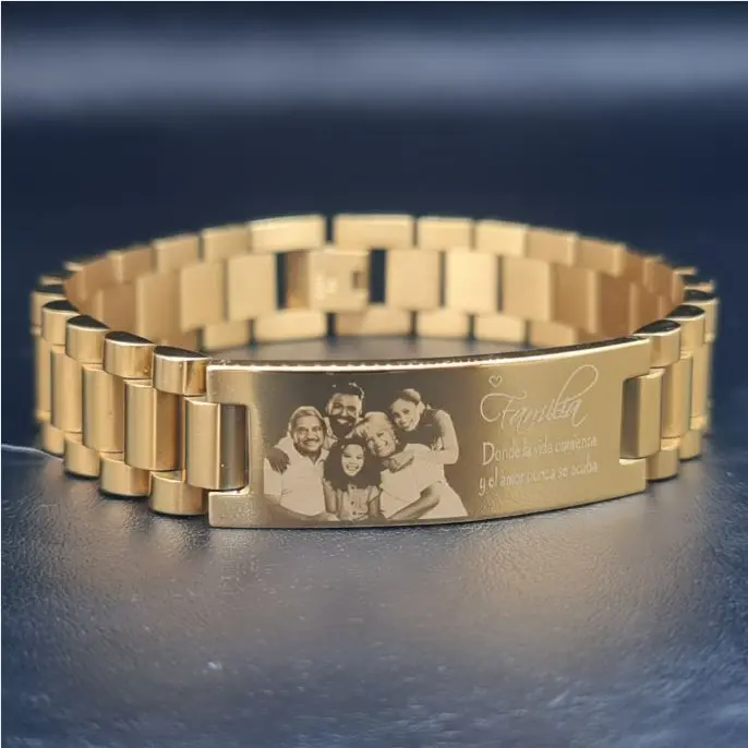 Brazalete caballero eslabon-triple deluxe grueso ac. Inox. c/placa rectangular 15mm