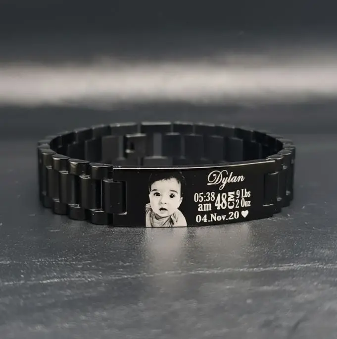 Brazalete caballero eslabon-triple deluxe grueso ac. Inox. c/placa rectangular 15mm