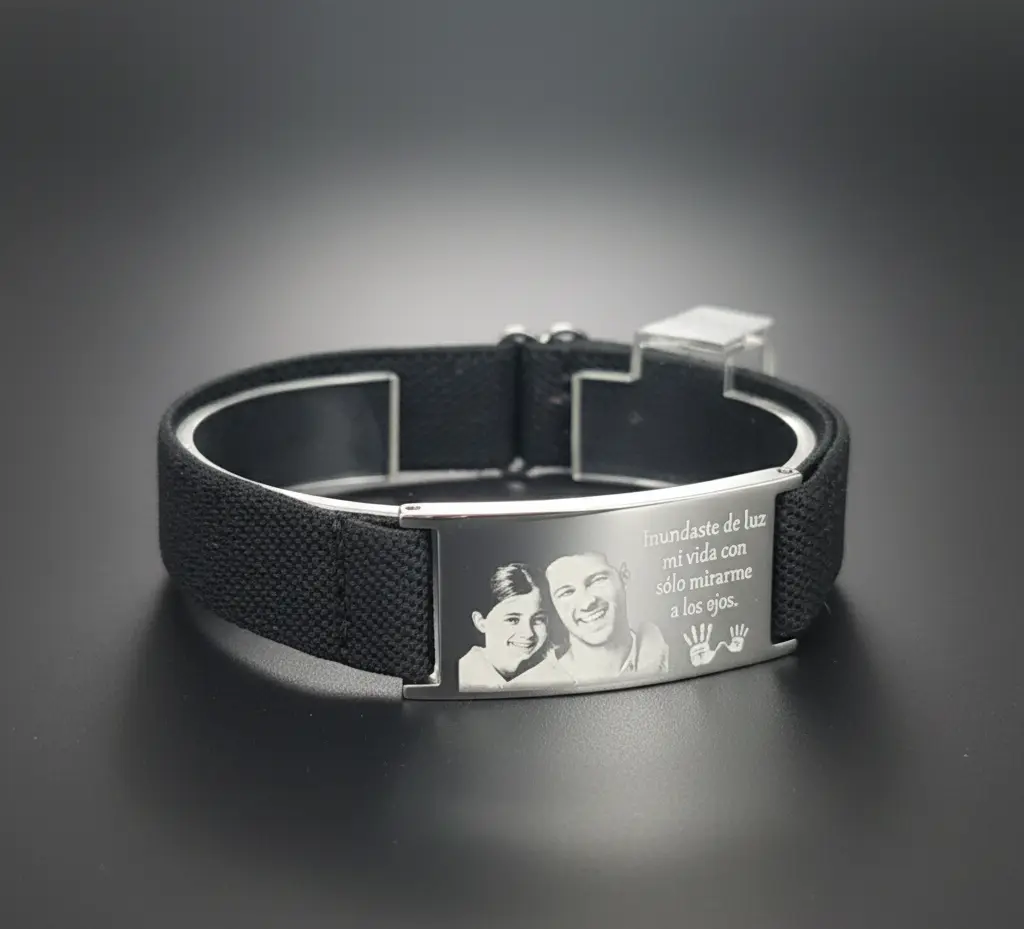 Pulsera banda elastica ajustable negro c/placa rectangular 20mm