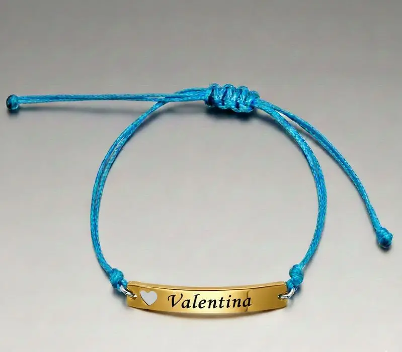 Pulsera hilo sintetico delgado simple color azul con terminacion de aro metal