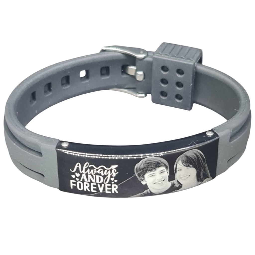 Brazalete de silicone grande 15mm Negra c/barra rectangular ac. Inox.