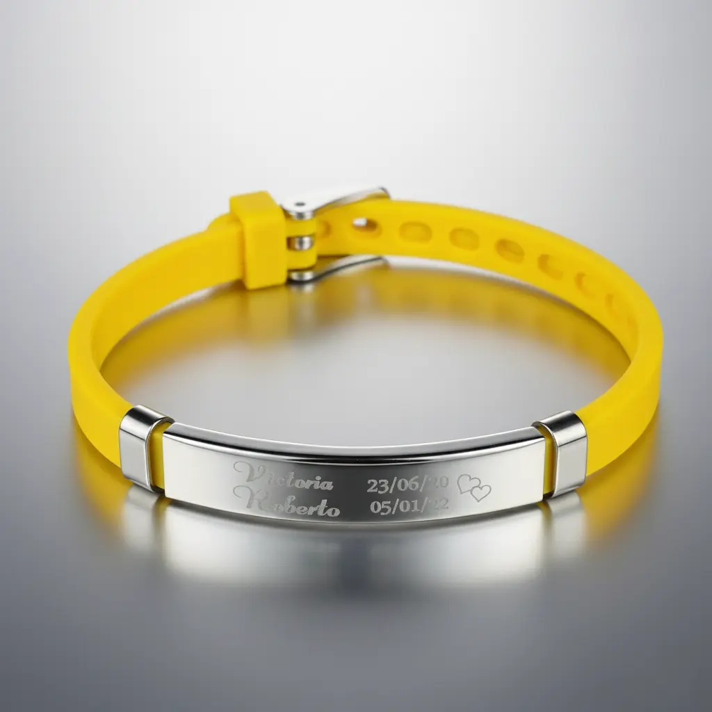 Brazaletes de silicone delgada De Colores 7mm c/barra rectangular ac. Inox. Pleateada