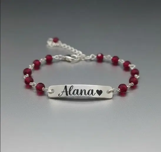 [X-PUPL-010RO] Pulsera de plata y corales rojo para bebe 15cm (con Placa)