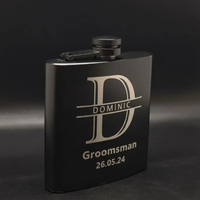 Frasco licorero de bolsillo 6oz en ac. Inox. Negro