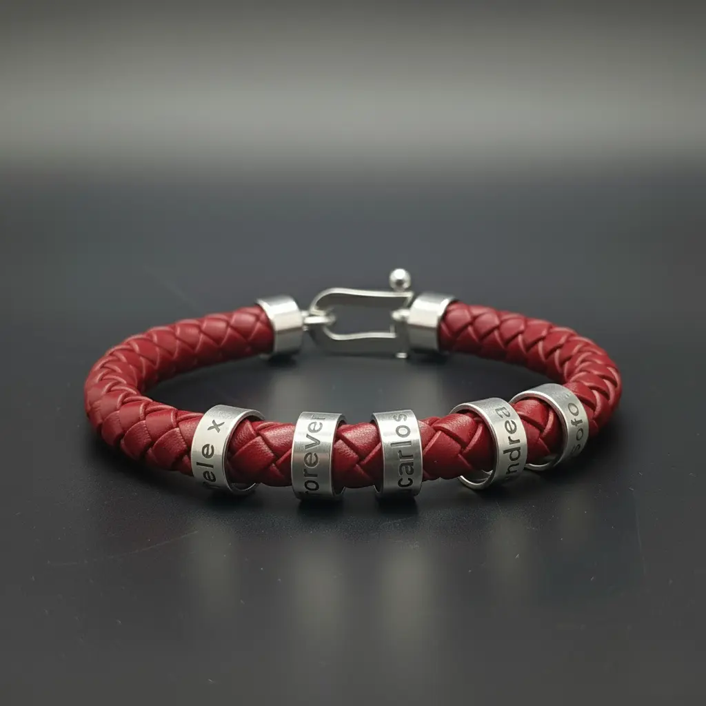 Pulsera de Cuero legitimo tipo trenzado redondo negro 8mm con cierre langosta plateado para anillos de plata