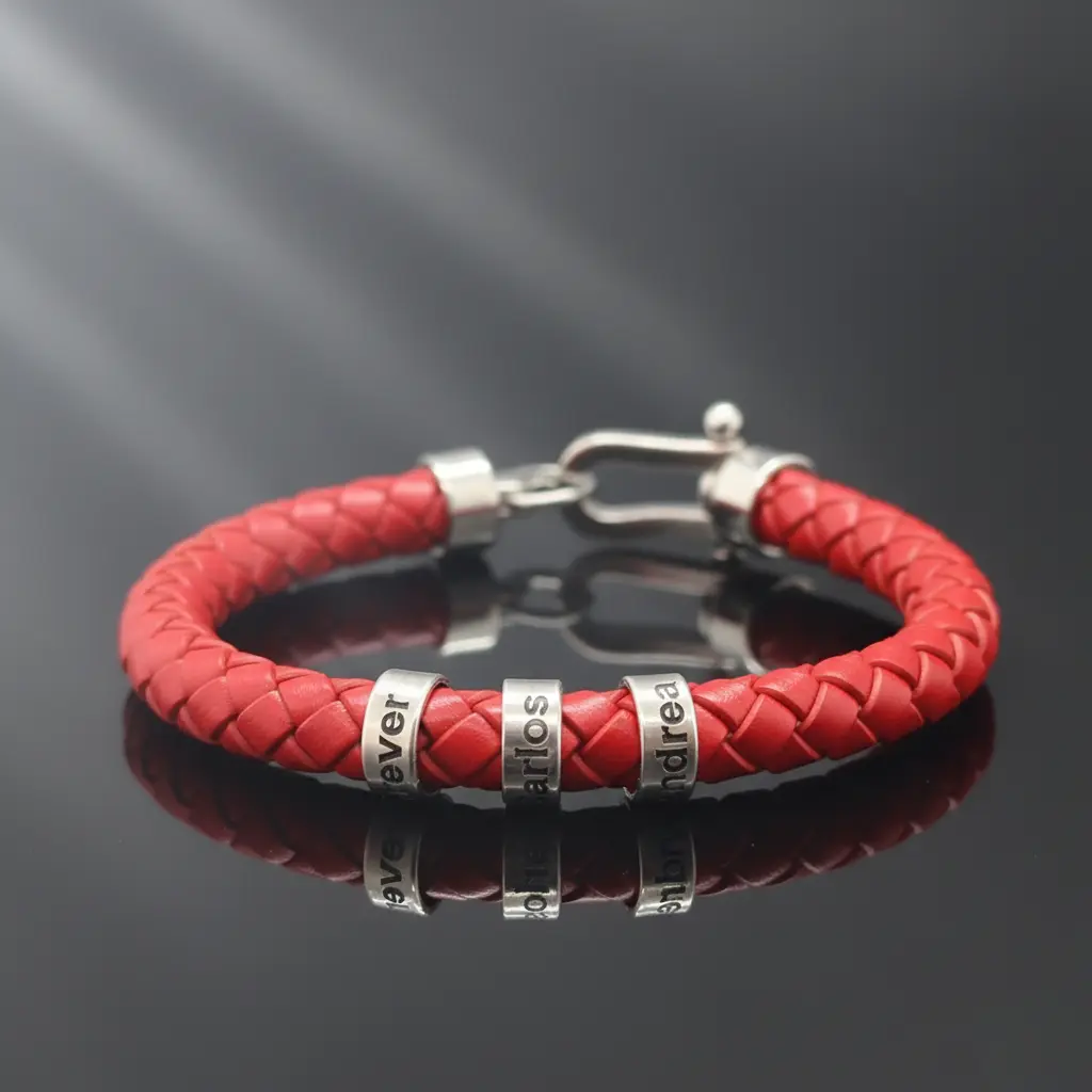 Pulsera de Cuero legitimo tipo trenzado redondo negro 8mm con cierre langosta plateado para anillos de aluminio