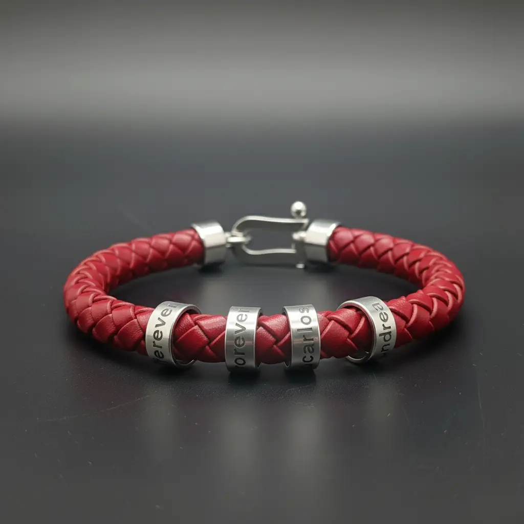 Pulsera de Cuero legitimo tipo trenzado redondo negro 8mm con cierre langosta plateado para anillos de aluminio