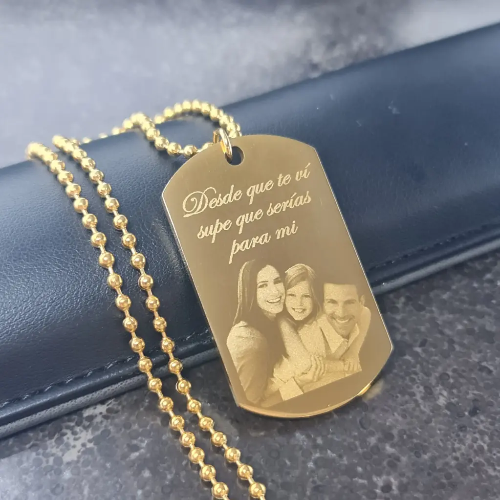 Cadena con Dije militar pulido espejo Ac. inox Grande 45mm