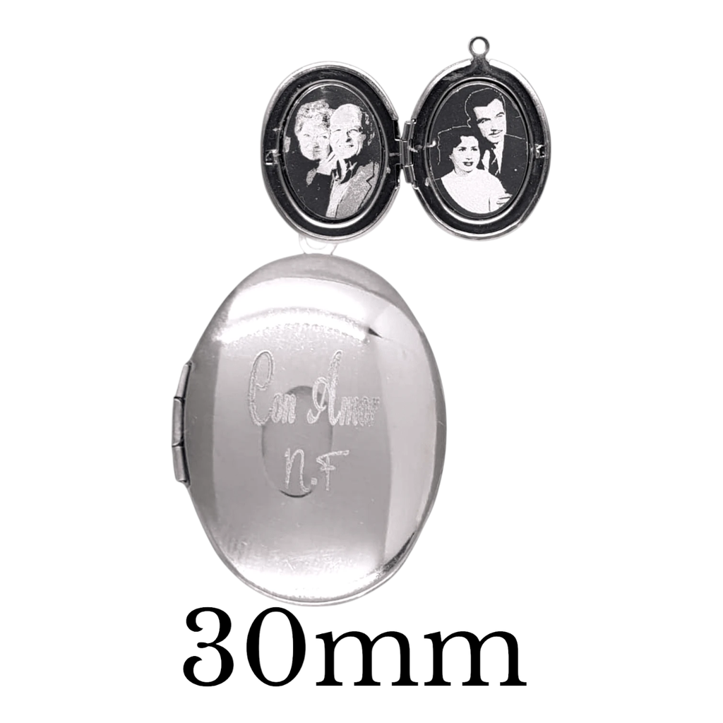 [X-REAX-009PT-01] Cadena con Relicario Ovalo grande liso plateado de Acero inoxidable 30mm (Plateado)