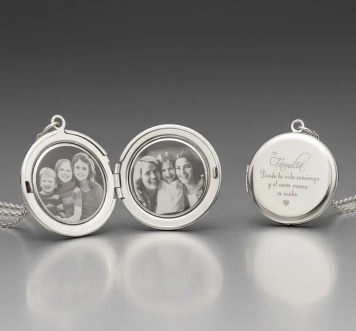 Cadena con Relicario Redondo mediano liso de Acero inoxidable 27mm