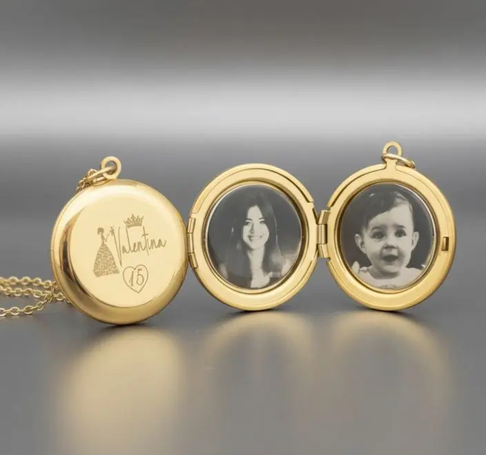 Cadena con Relicario Redondo mediano liso de Acero inoxidable 27mm