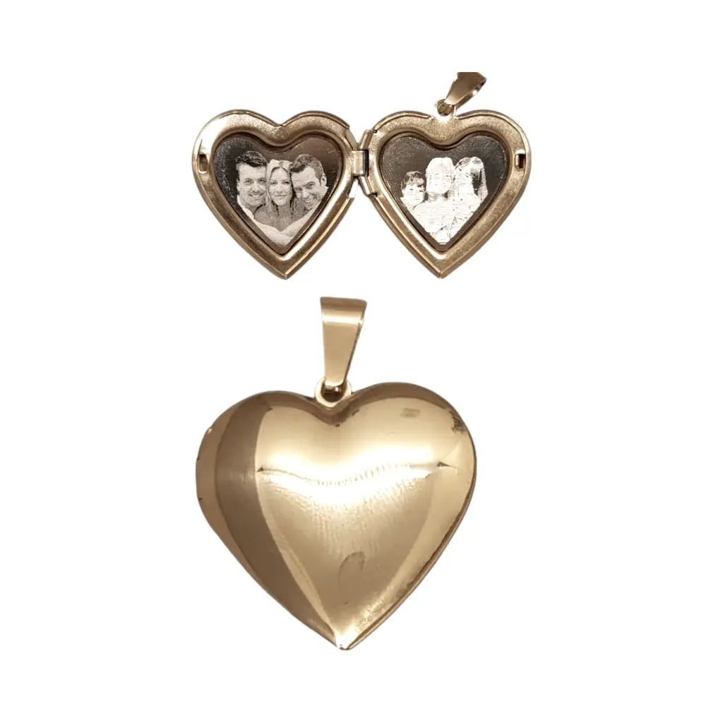 [X-REAX-006DR-01] Cadena con Relicario ac. Inox. Mini-corazon con diseño estampado basic dorado 13mm