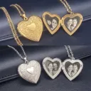 Cadena con Relicario ac. Inox. corazon con diseño estampado flores grande 30mm