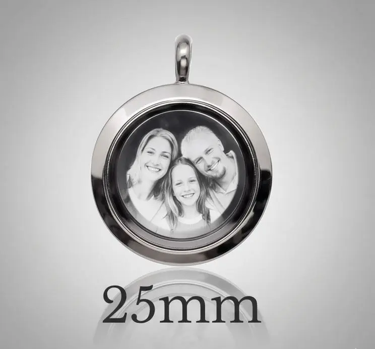 [X-REAX-014PT-01] Cadena con Relicario ac. Inox. redondo mediano con vidrio plateado 25mm