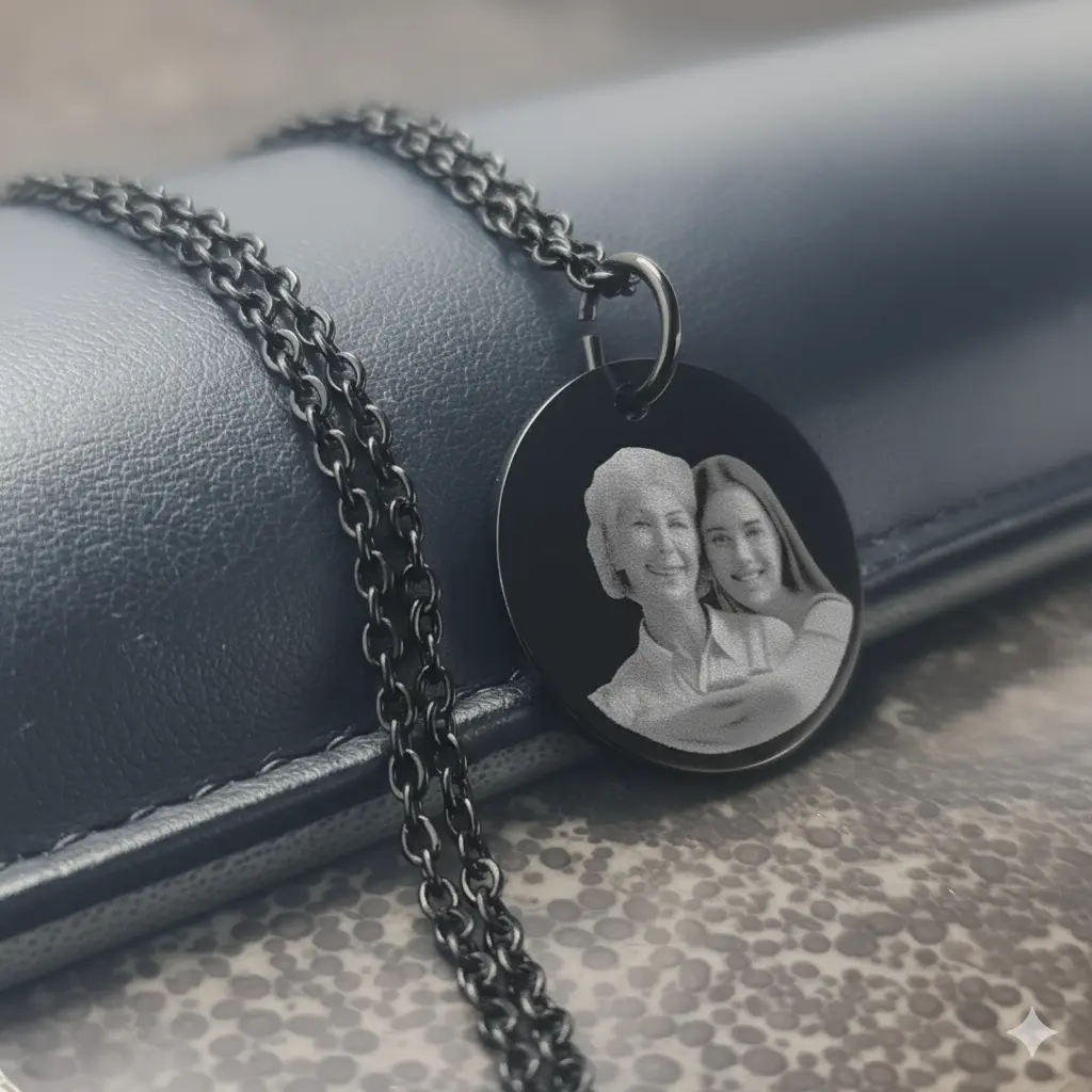 Cadena con Dije Redondo pulido espejo ac. Inox. pequeño 20mm 