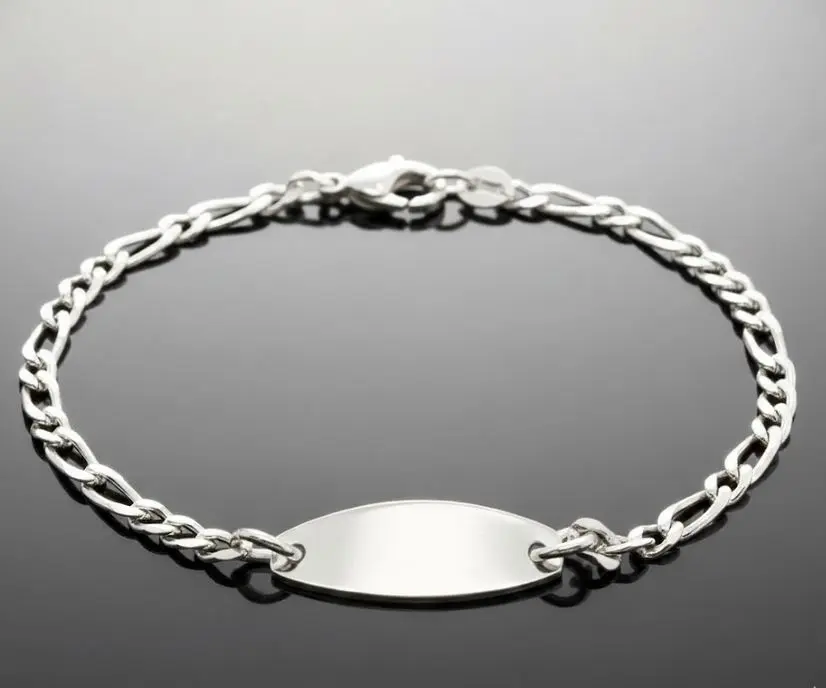 [X-PUPL-012PT] Esclava mini para Bebe estilo figaro light (3-1) Plata 9.25 con placa ovalada 6mm 