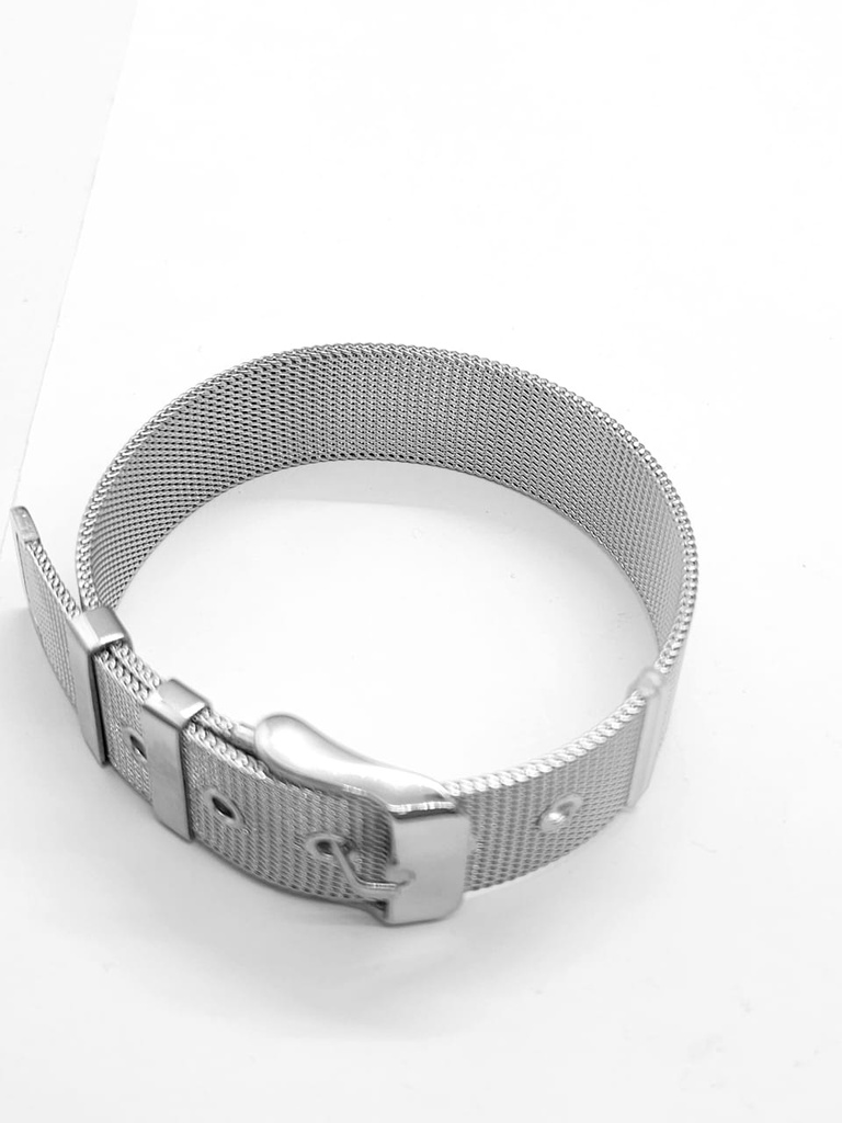 Brazalete unisex malla ac. Inox deluxe plana 10mm  (para encantos planos) c/cierre estilo faja ajustable