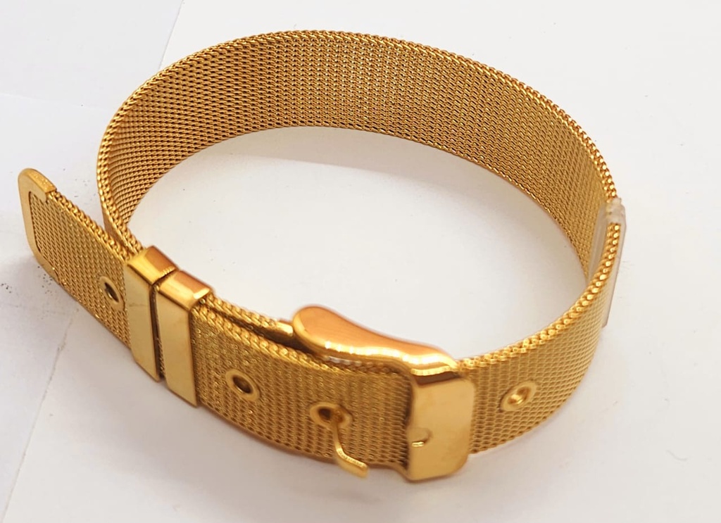 Brazalete unisex malla ac. Inox deluxe plana 10mm  (para encantos planos) c/cierre estilo faja ajustable