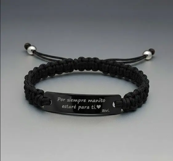 Pulseras de hilo Cerado trenzado de Colores con placa rectangular  ac. Inox Colores Variados