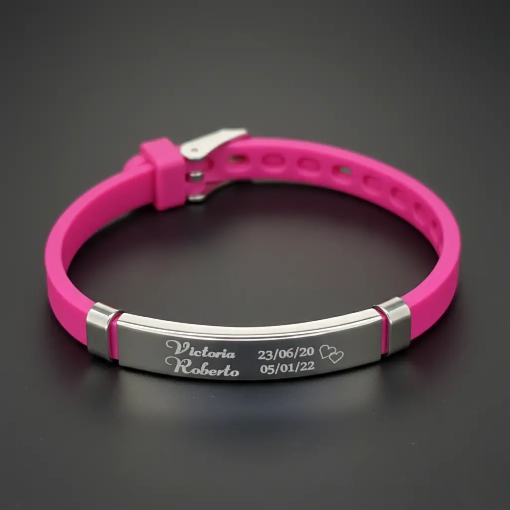 Brazaletes de silicone delgada De Colores 7mm c/barra rectangular ac. Inox. Pleateada