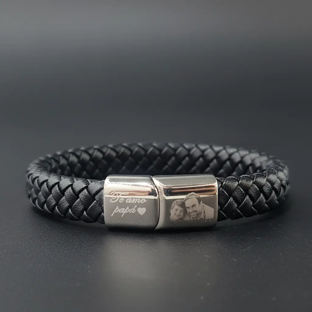 Pulseras de Cuero trenzado grueso aplanada semi-redondo Negro Y Cafe 10mm con hebilla rectangular magnetico