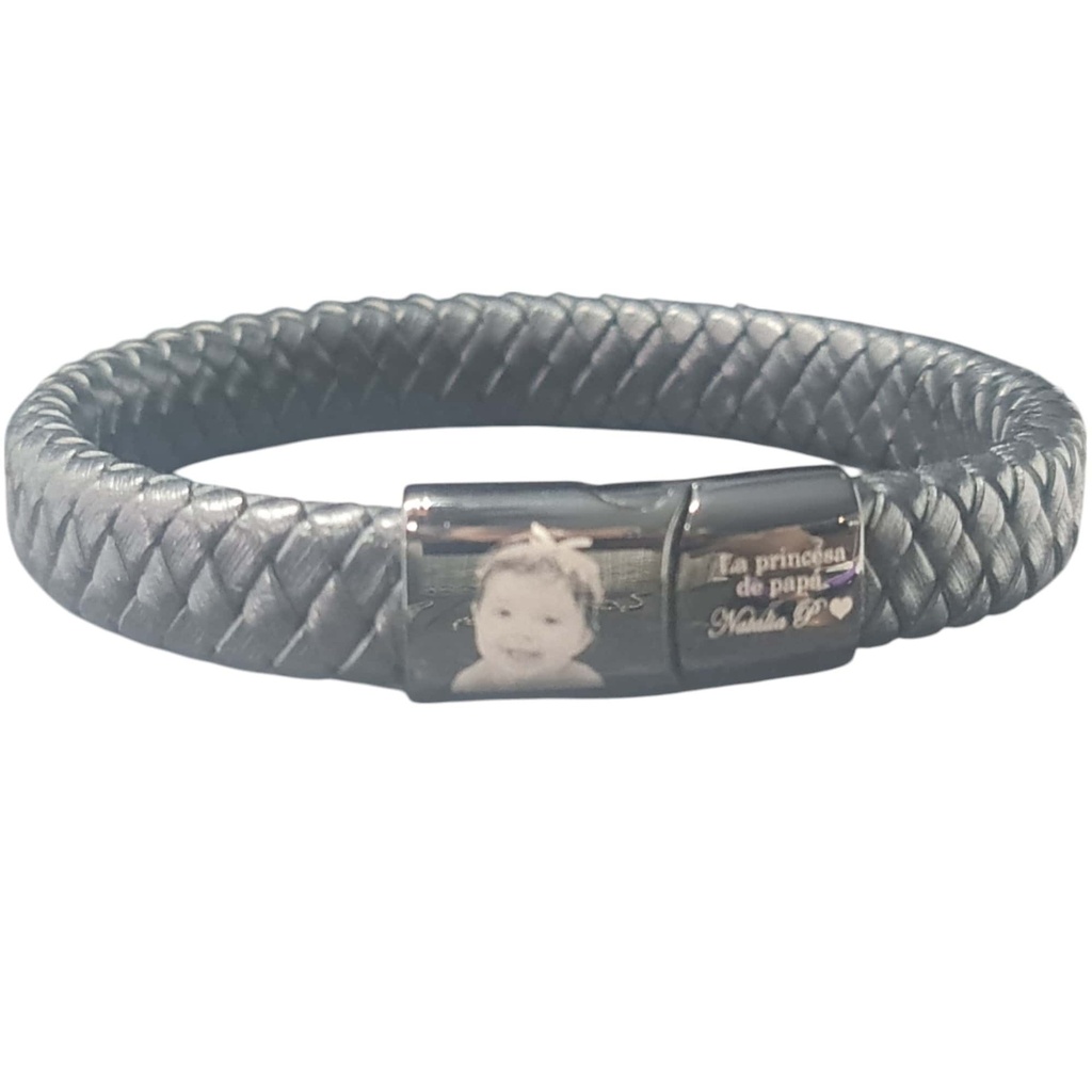 Pulseras de Cuero trenzado grueso aplanada semi-redondo Negro Y Cafe 10mm con hebilla rectangular magnetico