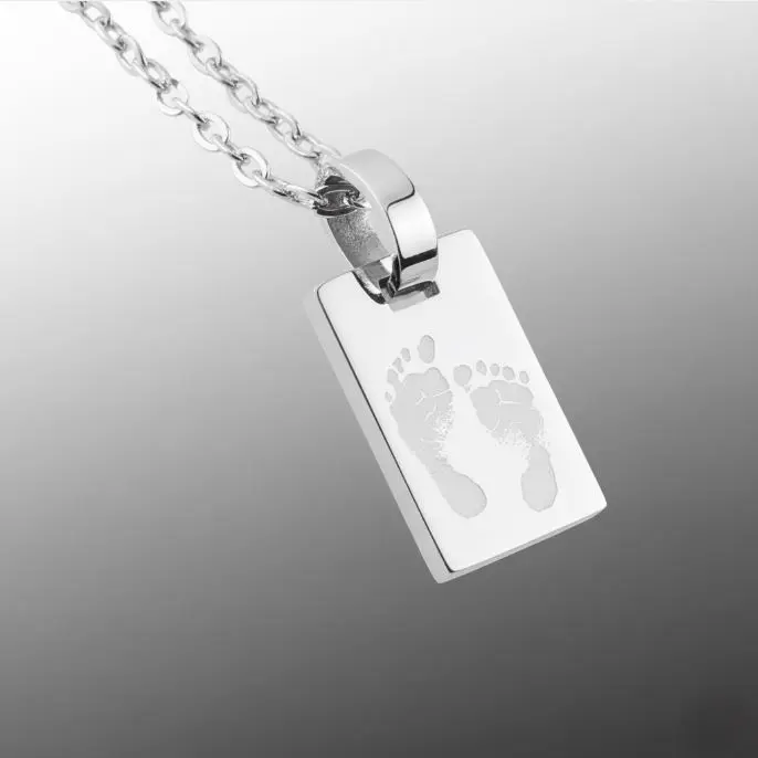 Cadena con Dije mini rectangular pulido espejo ac. Inox 10x15mm