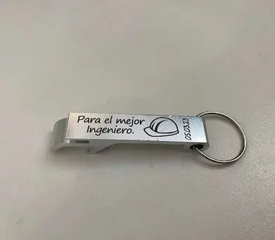 Llavero destapador de aluminio colores variados mediano 65mm c/aro keychain 25mm personalizado