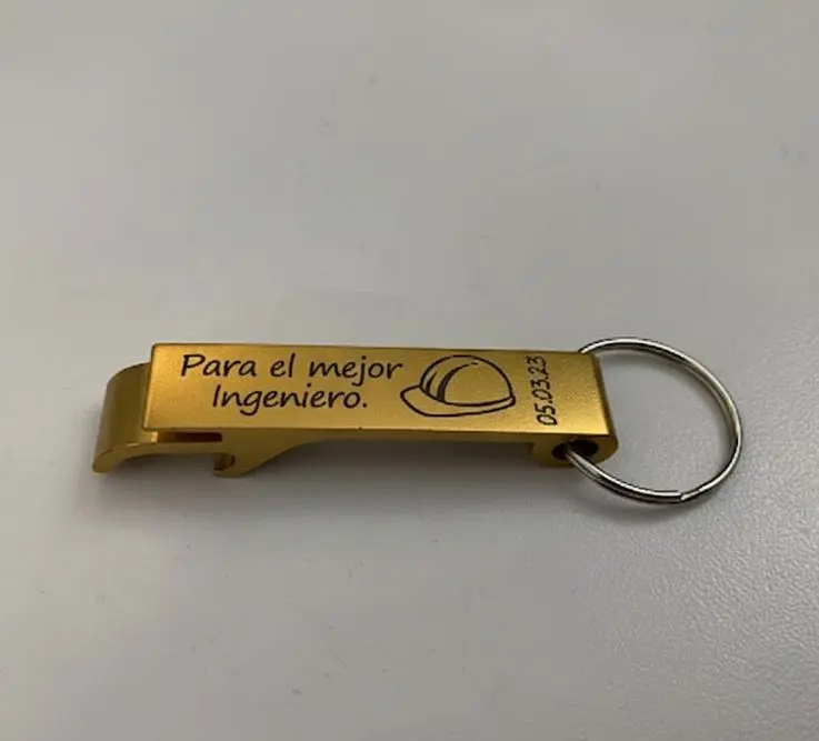 Llavero destapador de aluminio colores variados mediano 65mm c/aro keychain 25mm personalizado