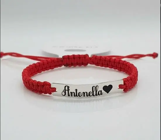 [X-PUPL-013RO] Pulsera de hilo Cerado trenzado rojo con placa de plata para bebe 15cm (con Placa)