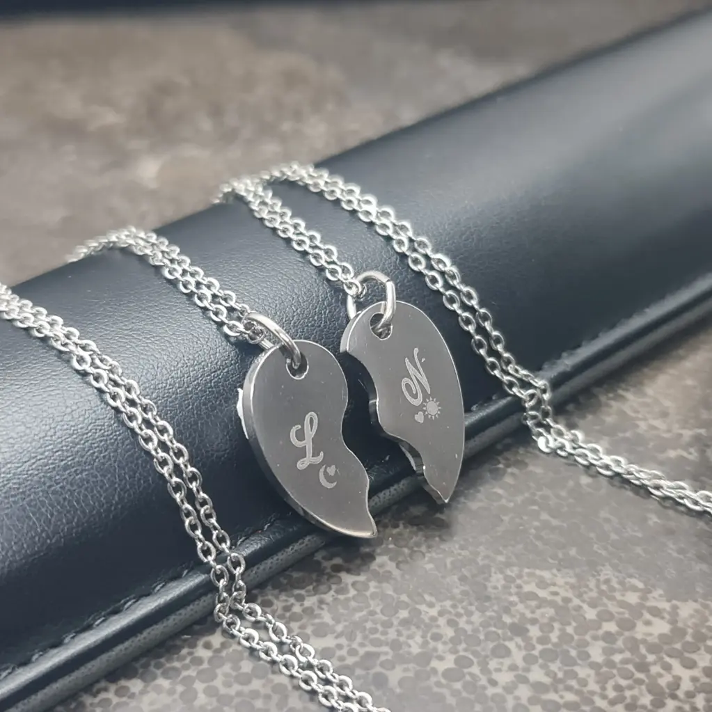 [X-CAAX-028PT-01] Cadena con Dije Corazon Partido pulido espejo ac. Inox grande 30mm