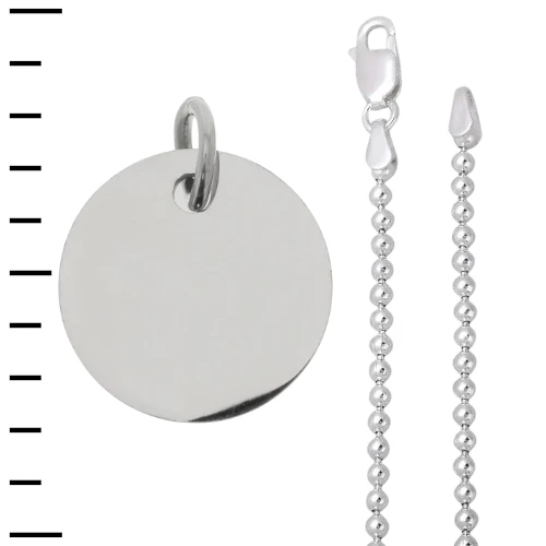 Cadena con Dije redondo pulido espejo de Plata 9.25 pequeno 20mm 
