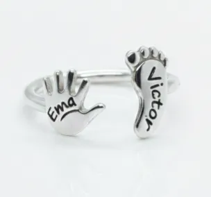 Anillo De Plata diseño huellas manos y pies personalizado
