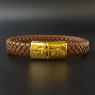 Pulseras de Cuero trenzado grueso aplanada semi-redondo Negro Y Cafe 10mm con hebilla rectangular magnetico