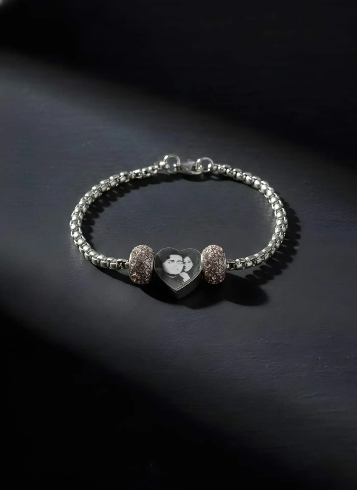 Pulsera Dama de Aros (tipo new-europea) con Charms estilo Corazon 15mm y separadores de cristal -Personalizada