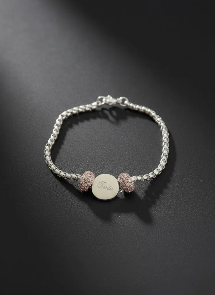 Pulsera Dama de Aros (tipo new-europea) con Charms estilo Redondo 15mm y separadores de cristal -Personalizada