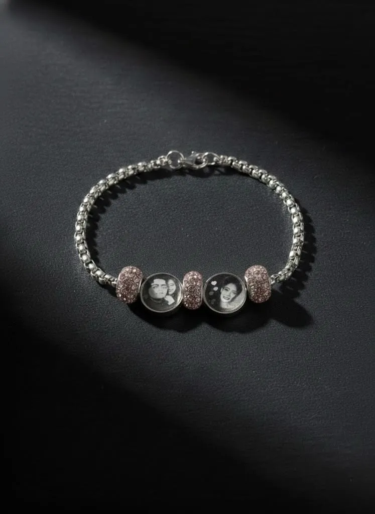 Pulsera Dama de Aros (tipo new-europea) con Charms estilo Redondo 15mm y separadores de cristal -Personalizada