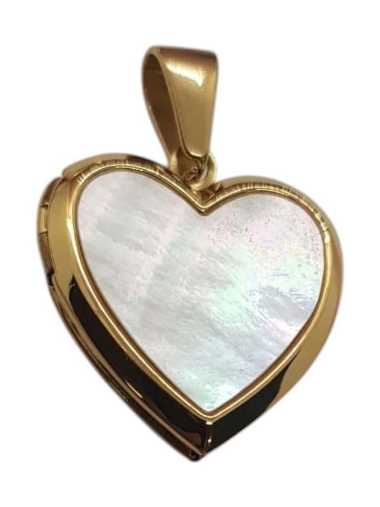 [U-REAX-015DR-01] Cadena con Relicario Corazon mediano Decoracion NACAR dorado de Acero inoxidable 24.5mm -COLOR