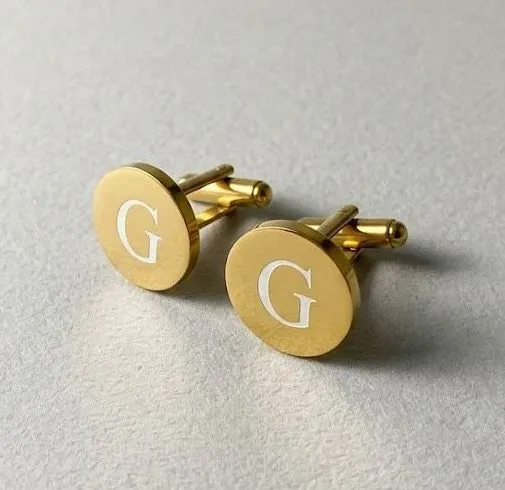 Mancuernas ovalo-redondo luxury ac. Inox. Pulido espejo 12x18mm color Dorado Personalizable