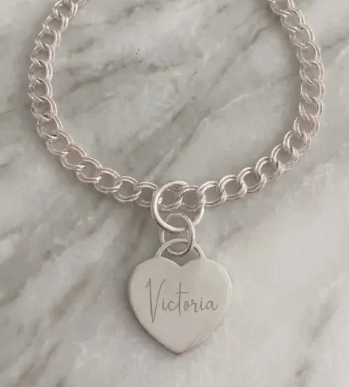 Pulsera plata estilo cadena Doble-Aro 4.2mm cierre perico clasico - 18cm con Dije Plata Grabado Personalizado