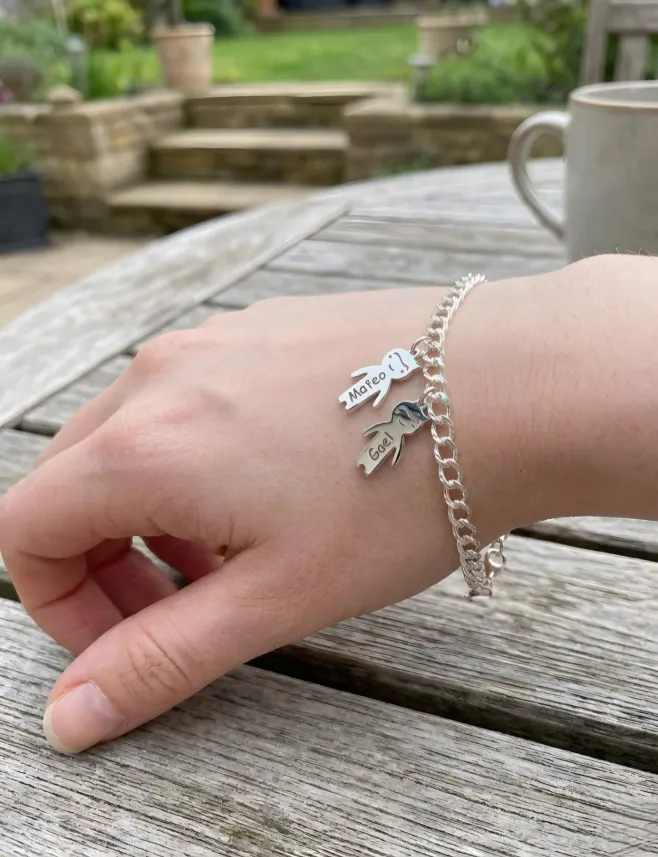 Pulsera plata estilo cadena Doble-Aro 4.2mm cierre perico clasico - 18cm con Dije Plata Grabado Personalizado