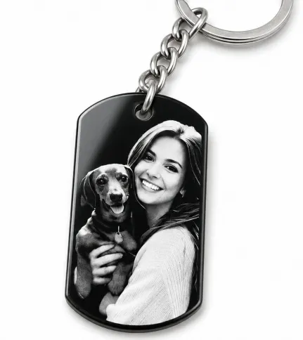 [G-LLAC-002NG] Llavero acrilico negro personalizado con fotografía y mensaje grabado