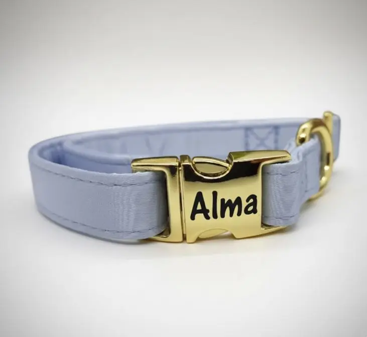 [X-COTL-001CE-01] Correas collar p/mascota de Tela saten c/hebilla metal dorada  (Azul Celeste, XS)